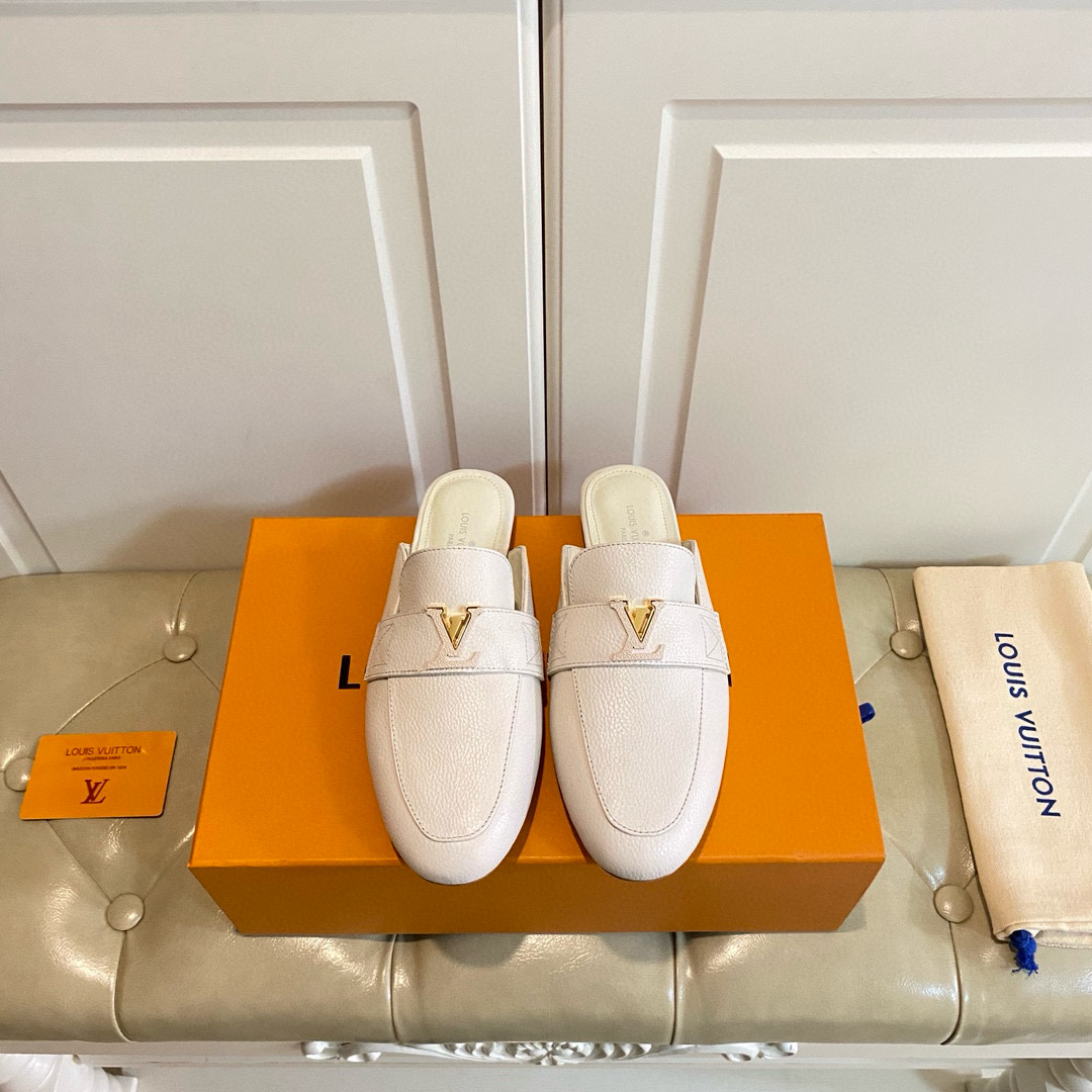 Louis Vuitton LV Leather Half-Pack Slingback Slide Sandals (Replica)