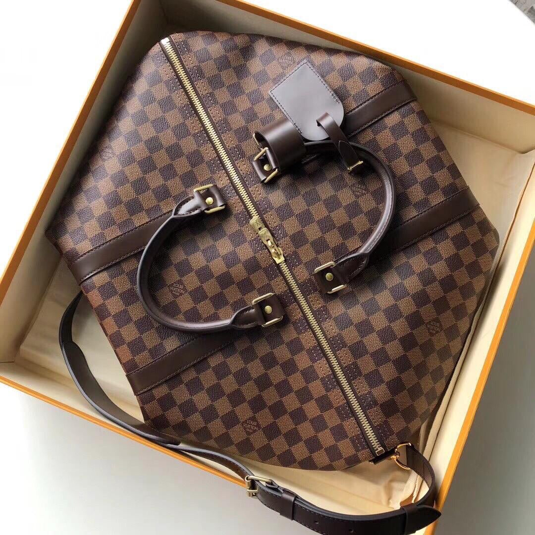 TOP Louis Vuitton LV Loui$ Vu!tt0n Keepall Bandouliere Travel Bag 50CM - Damier Ebene