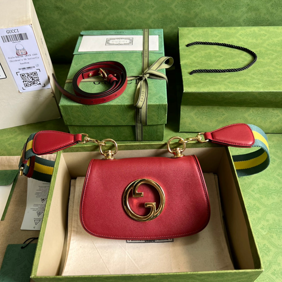 TOP GUCCI G*G Blondie Mini Leather Bag 22x13x5.5cm - Red