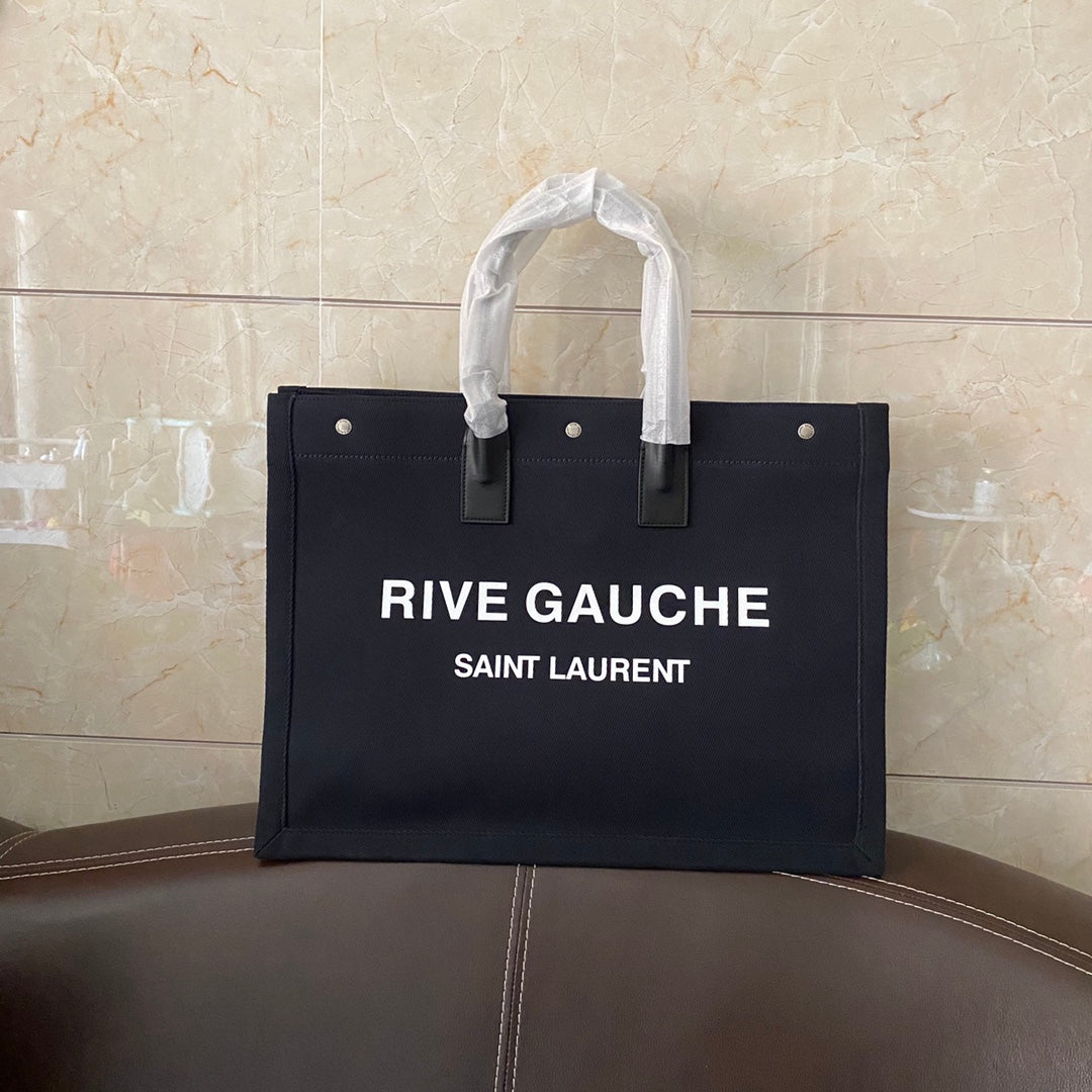 TOP Yves Saint Laurent YSL Rive Gauche Canvas Tote Bag - Green