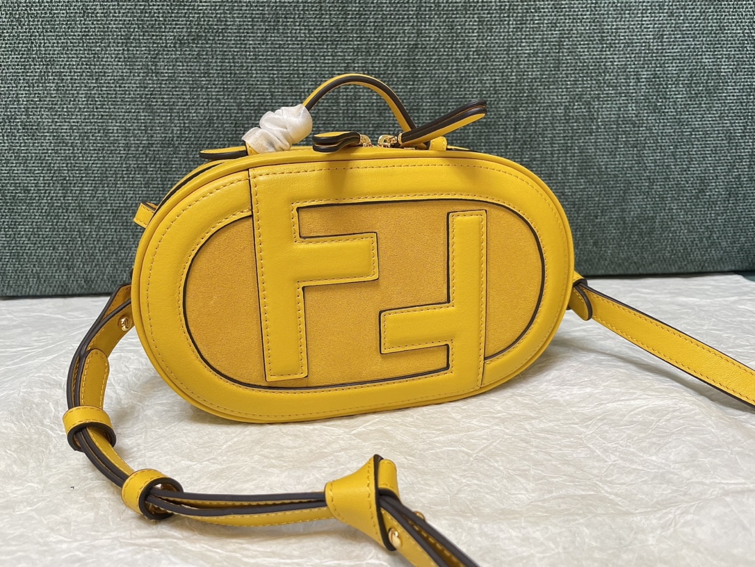 TOP FENDI Suede Mini Camera Bag 21x12.5x7cm - Yellow&GHW