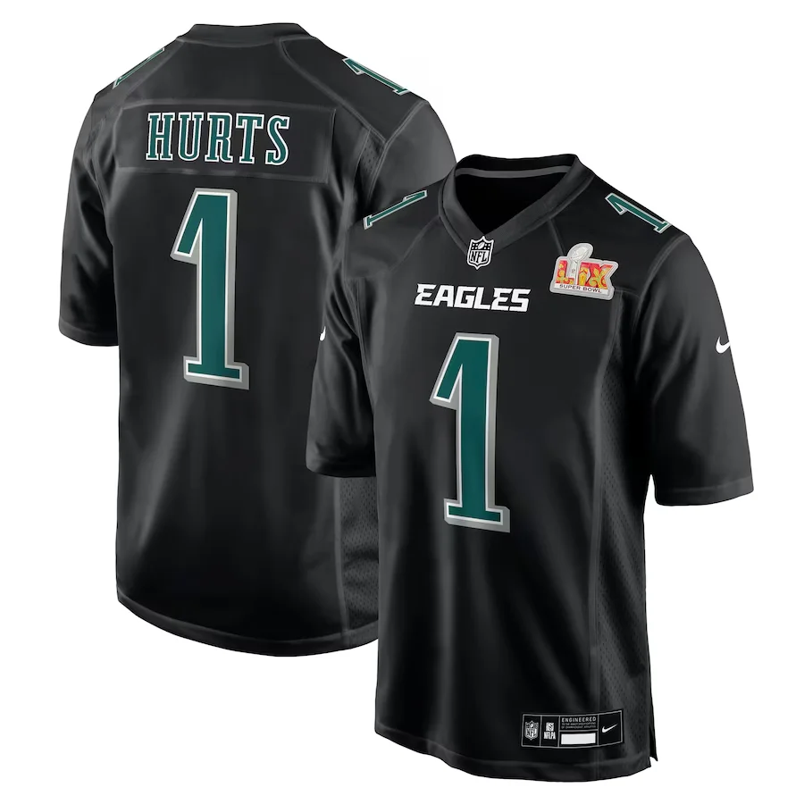 Men's Philadelphia Eagles Jalen Hurts  Carbon Black Super Bowl LIX Fashion Game Player Jersey