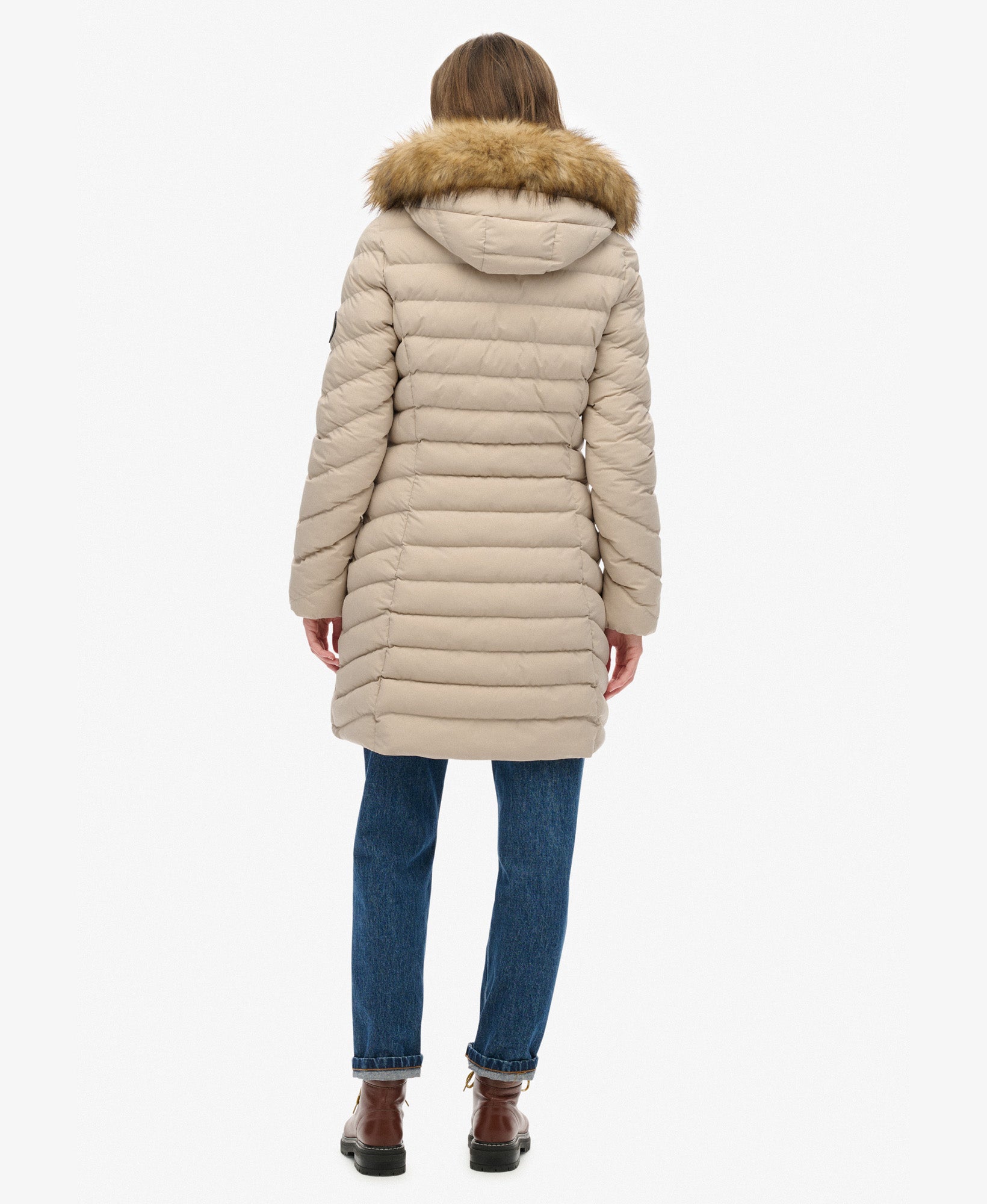 Fuji Faux Fur Hood Mid Length Jacket | Chateau Grey