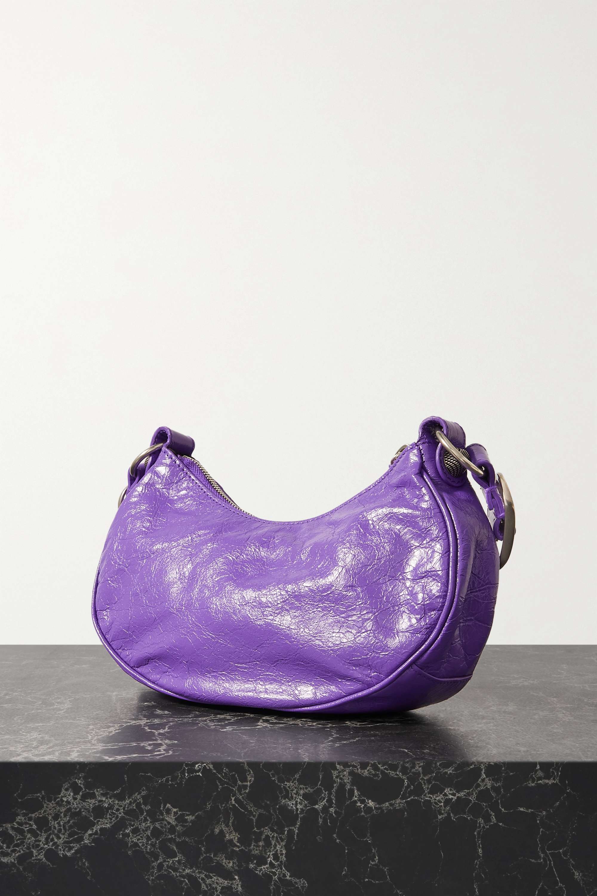 BALENCIAGA Le Cagole XS studded crinkled-leather shoulder bag purple（10A Mirror Version）