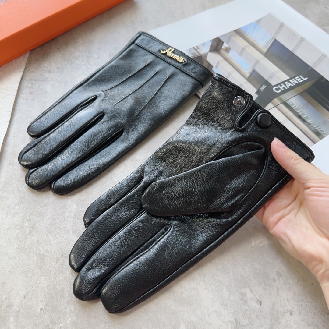 TOP HERMES Men's New Sheepskin Gloves