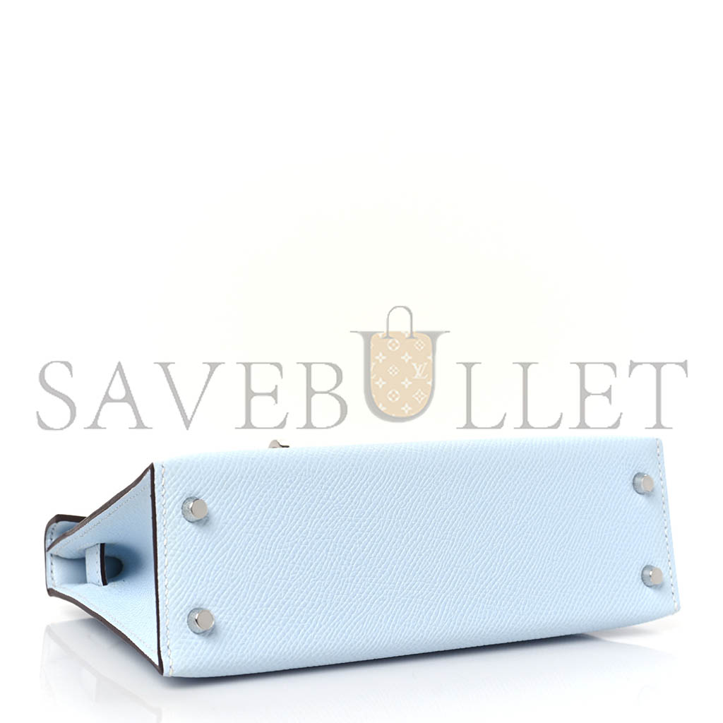HERMÈS MINI KELLY II EPSOM HAZE BLUE SILVER BUCKLE (19*12*5.5cm)