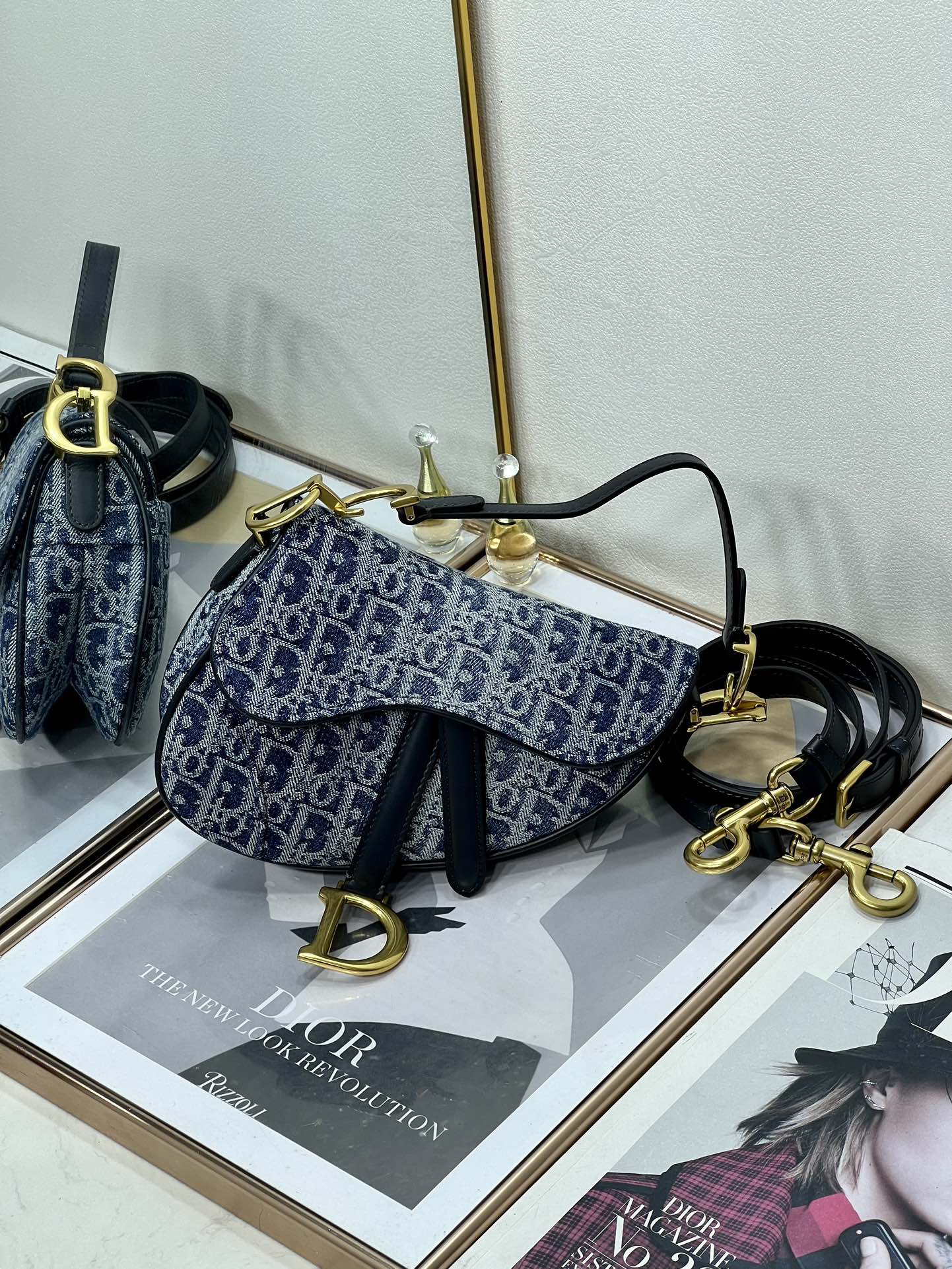 TOP Christian Dior Saddle Bags 19.5cm/25.5cm - Denim