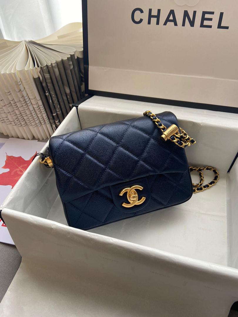 TOP CHANEL Flap Bag Mini Square Adjustable Chain SS21 - Black