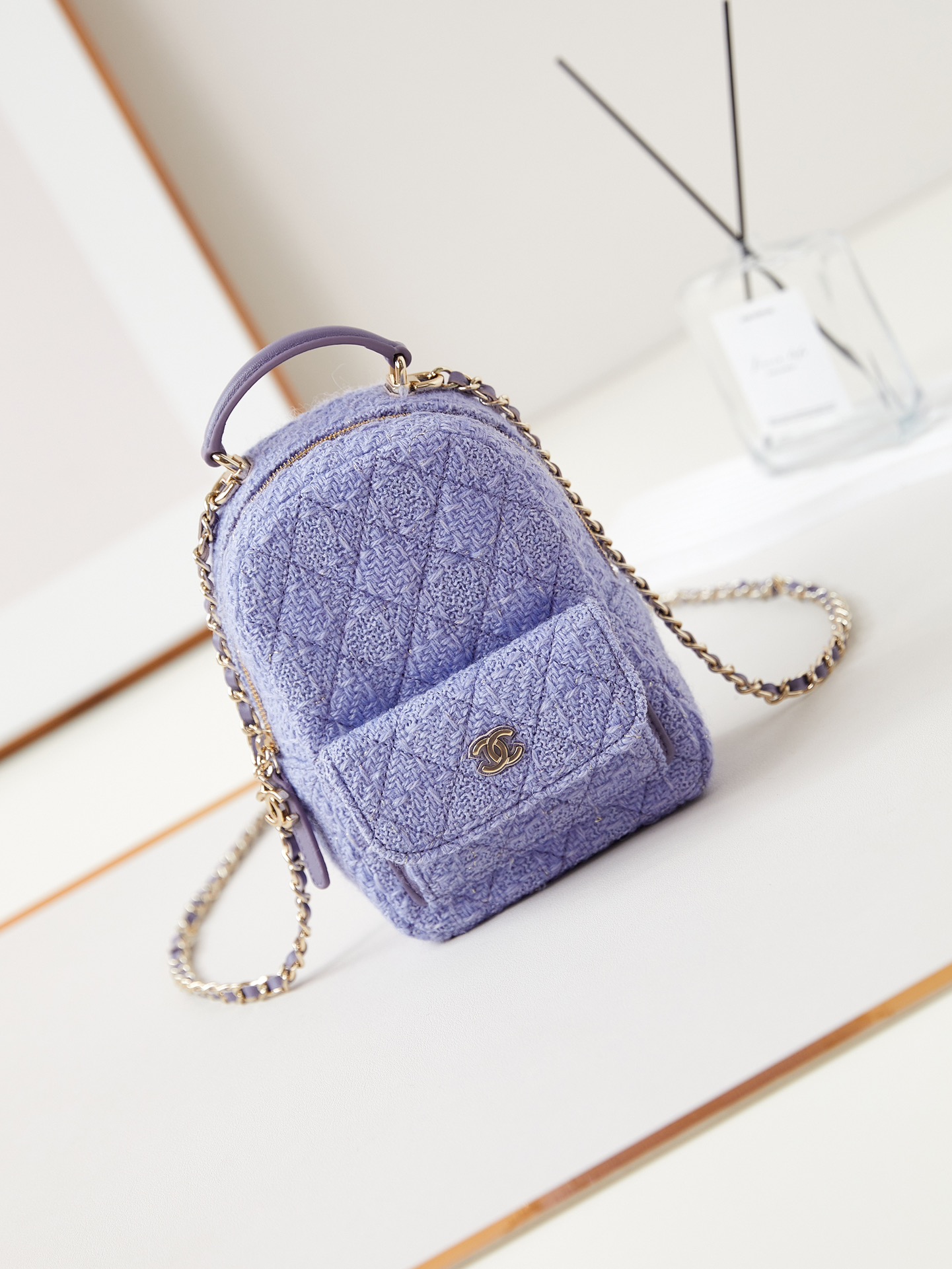 TOP CHANEL Wool Backpack Mini 18×13×9cm - Purple