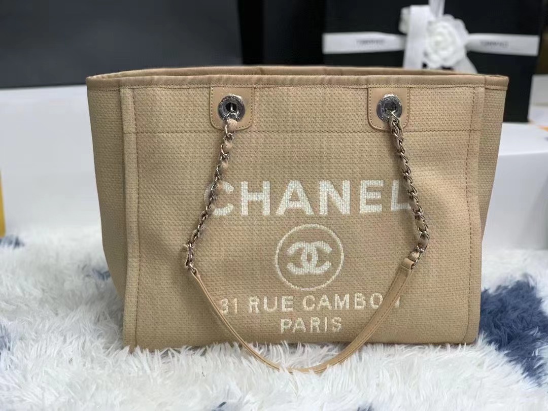TOP CHANEL Deauville Tote Shopping Bag 35cm/39cm - Brown