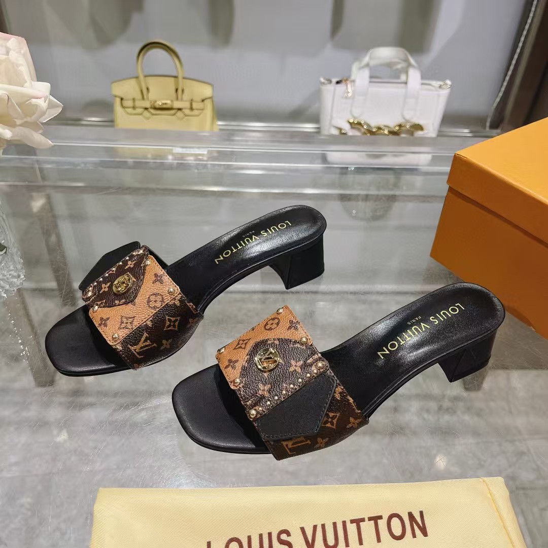 TOP Louis Vuitton LV Monogram Canvas Slides-Brown/Black