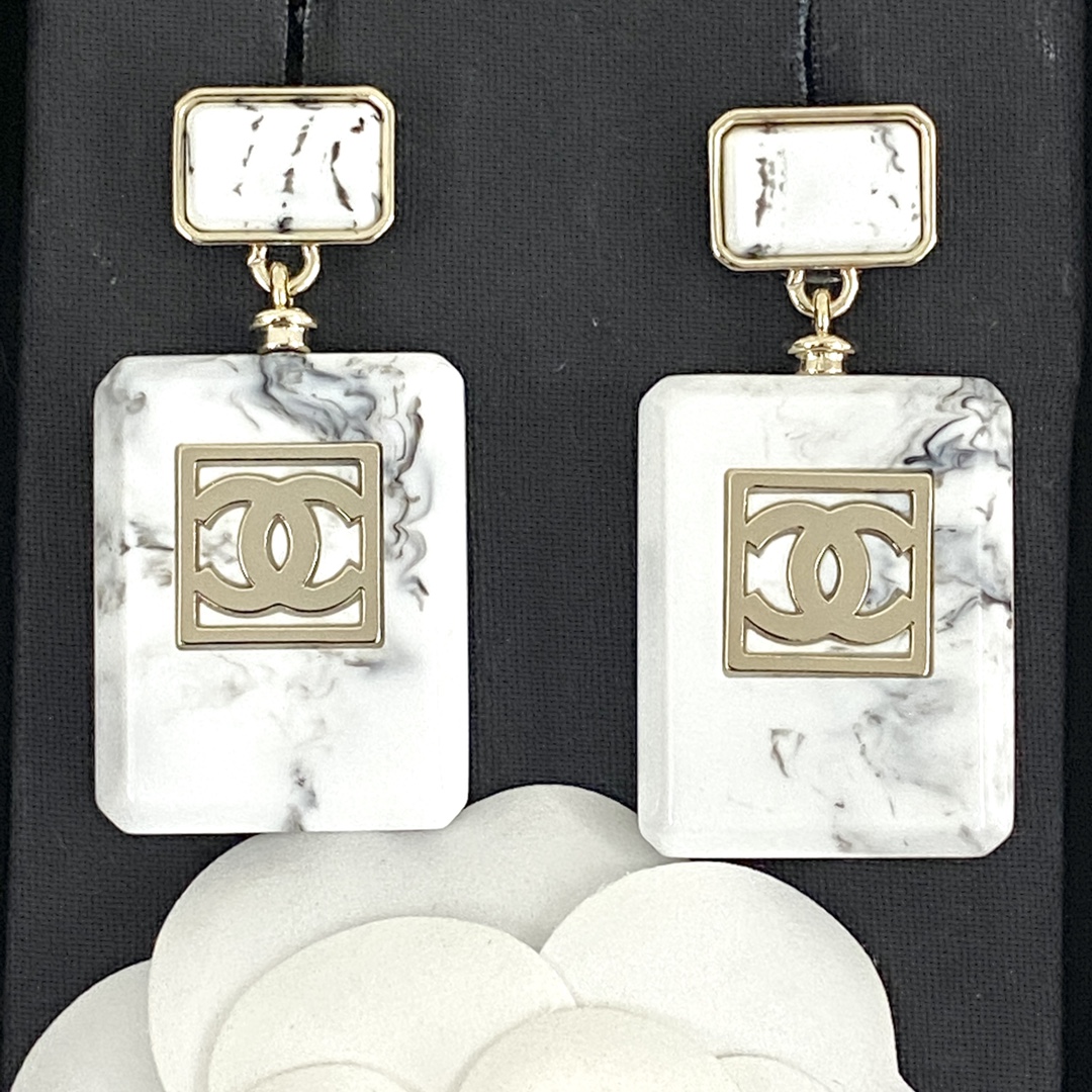 TOP CHANEL Marble Perfume Bottle Earrings