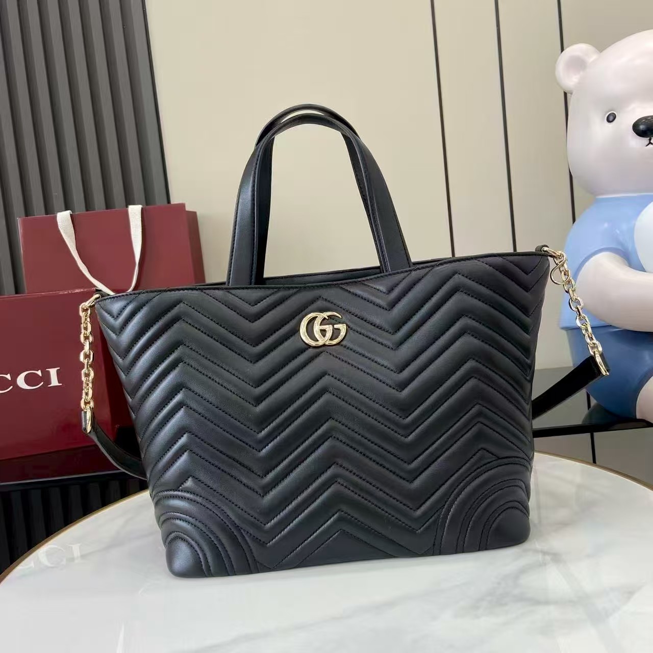 TOP GUCCI Betty Medium Tote Bag 39/28x24x16cm - Black