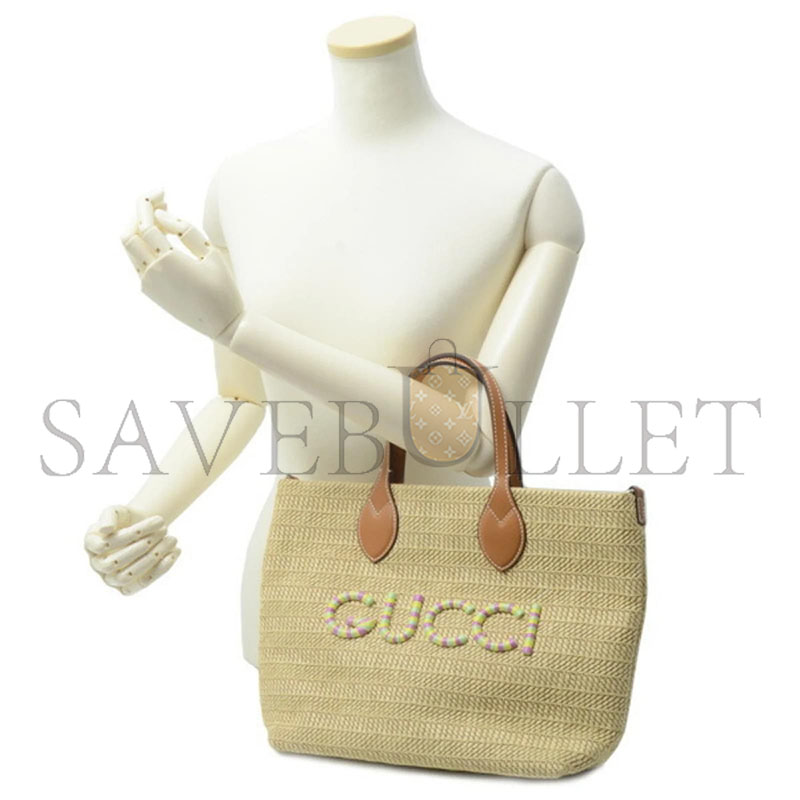 GUCCI WOMEN'S PATCH SMALL TOTE BAG BROWN BEIGE LEATHER (26*25*11cm)