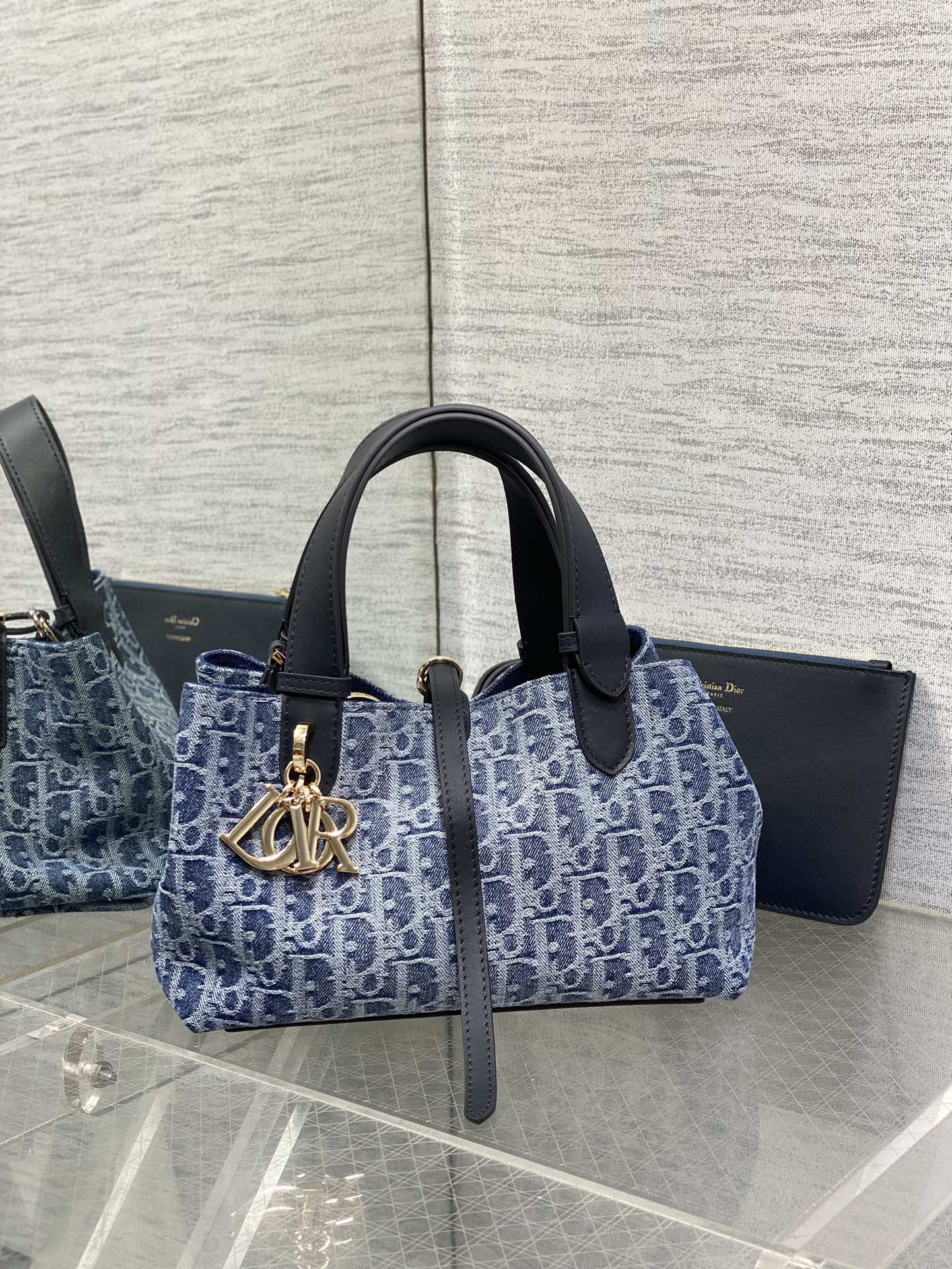 TOP Christian Dior Toujours Handbag 23x15x15cm/28.5x19x21cm - Denim