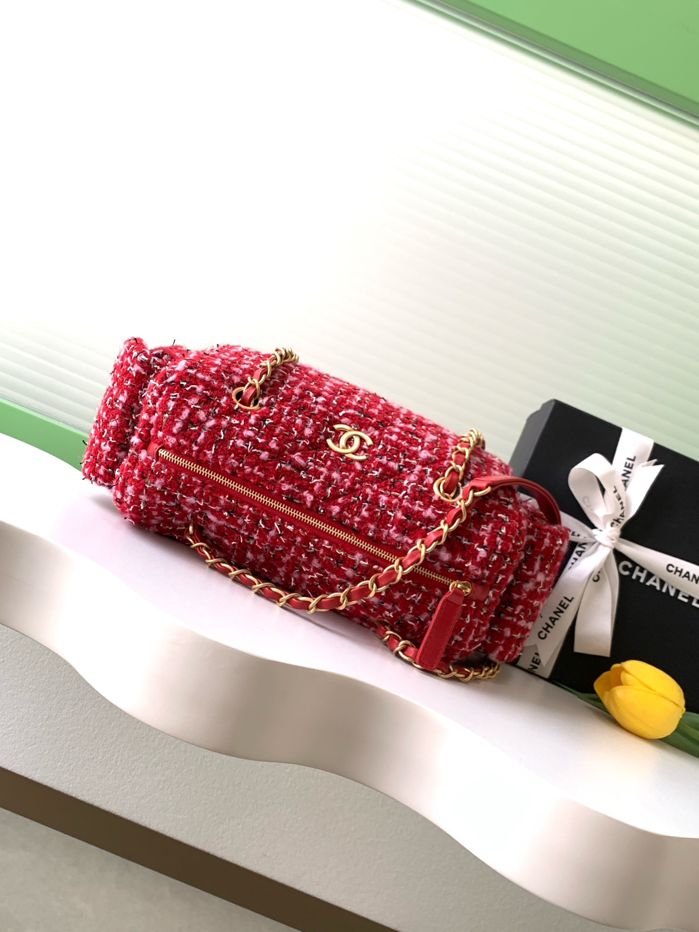 TOP CHANEL  Bowling Bag 15.5-24-11.5cm/18.5-27-13.5cm  - Red