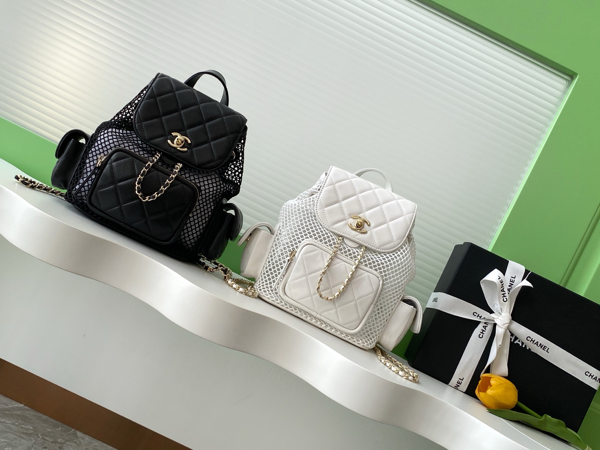 TOP CHANEL Hollow Mesh Backpack  25-23-13cm - 2 Colors