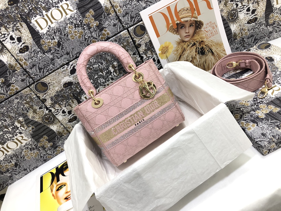TOP Christian Dior Medium Lady D-Lite Bag  24×20×11cm-Pink