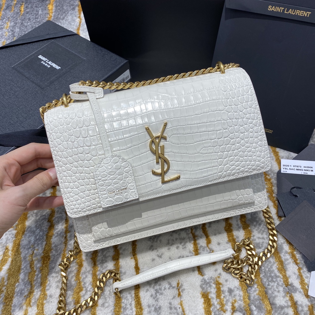 TOP Yves Saint Laurent YSL Crocodile Pattern Sunset Shoulder Bag - 10 Colors
