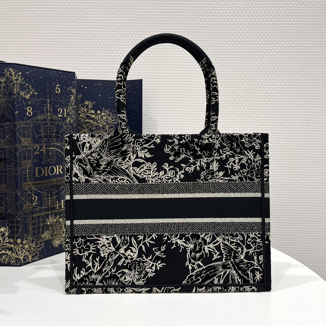 TOP Christian Dior Golden Silk Black Magpie Medium Tote Bags - 36*18*28cm - Black