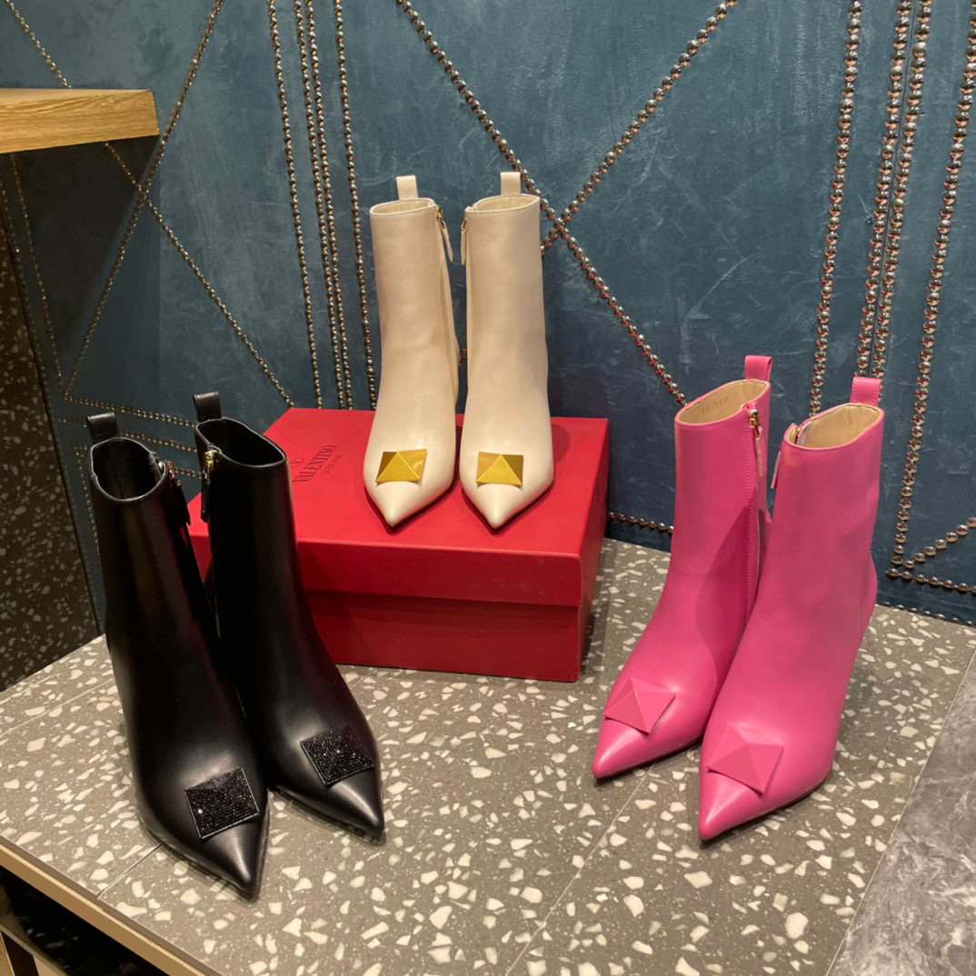 TOP VALENTINO Short Ankle Boot Calfskin - White/Black/Rose