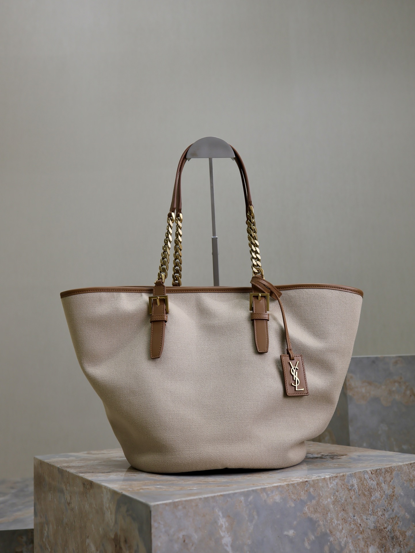 TOP Yves Saint Laurent YSL Cabas Bag 25-47×30×25cm - Beige&Brown