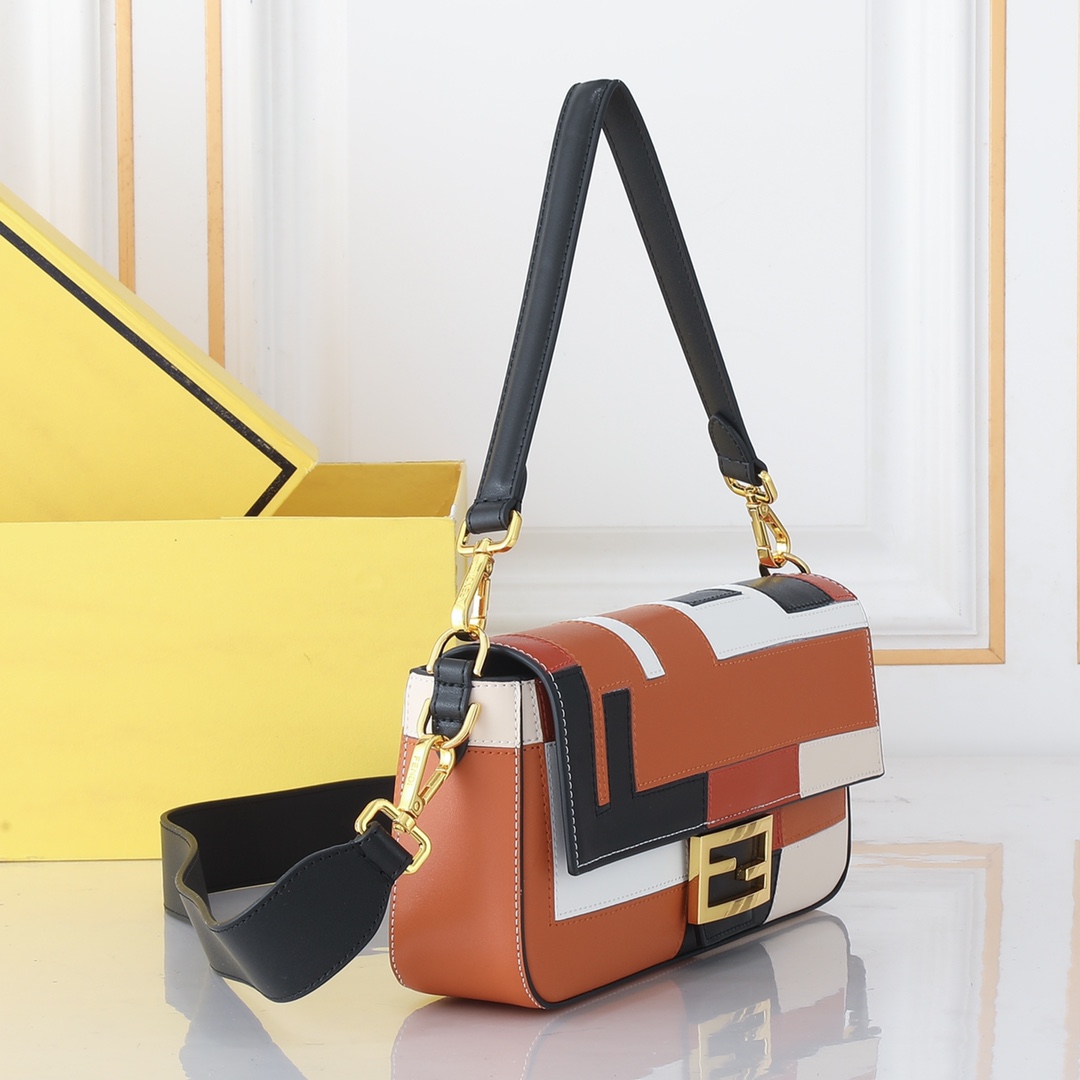 TOP FENDI Baguette Bag Cowhide Color Stitching 27x15x6cm - 2 Color