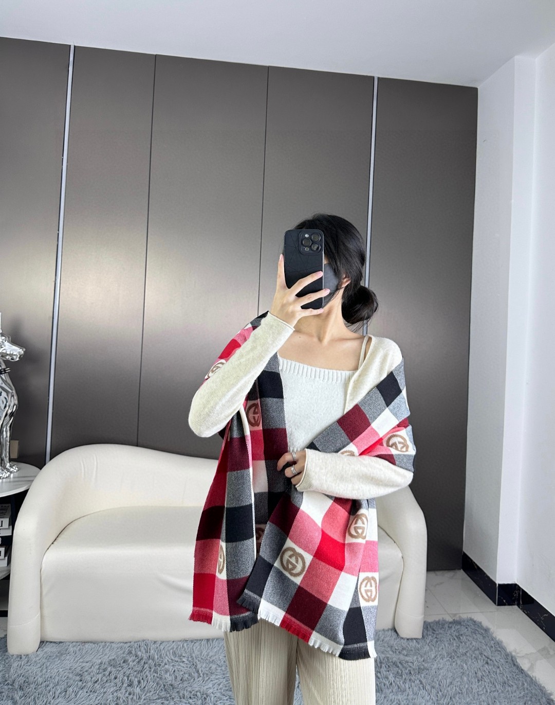 TOP GUCCI Cashmere Scarf 45×185 cm-Red