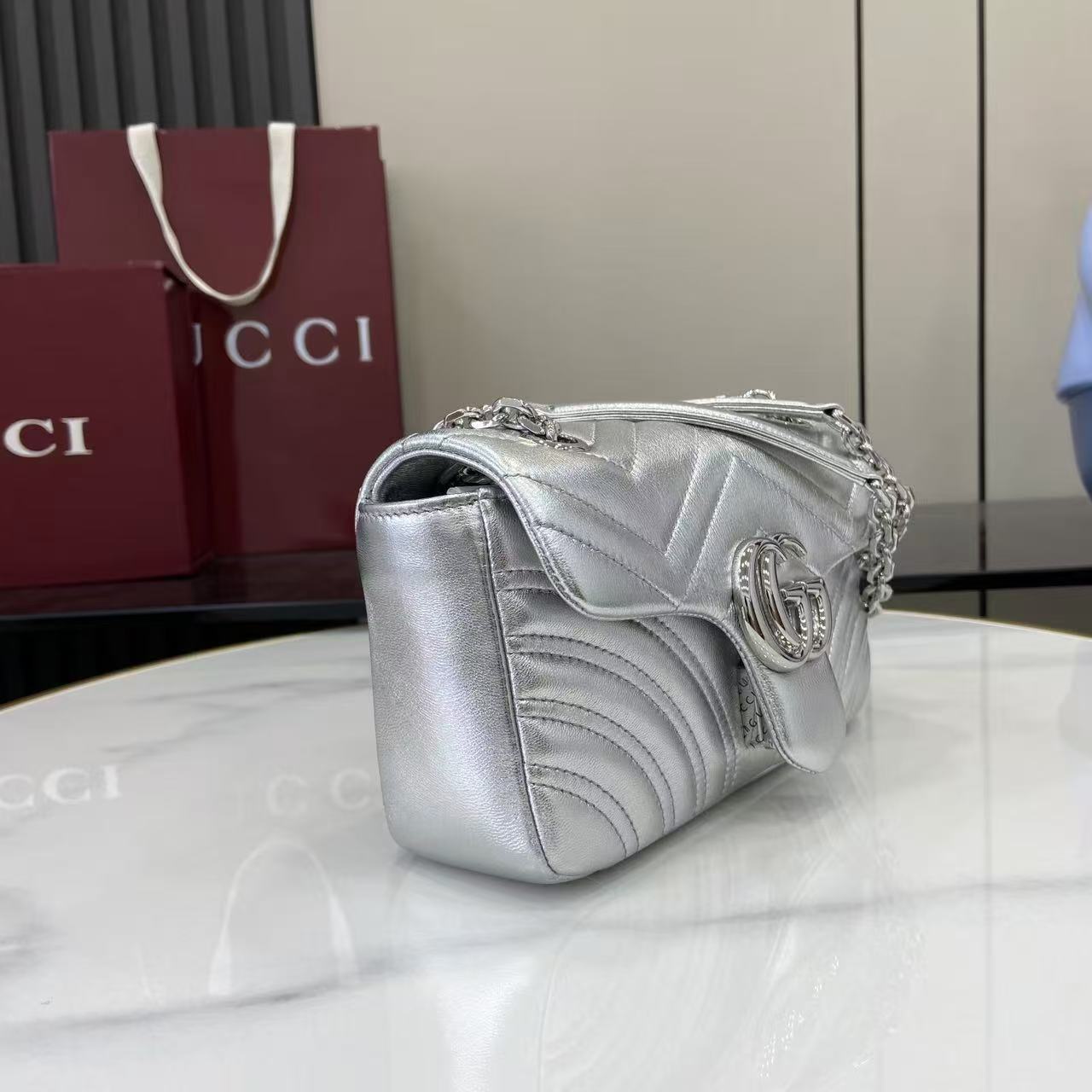 TOP GUCCI GG Marmont Bag 22x 12.5x 6 cm - Sliver