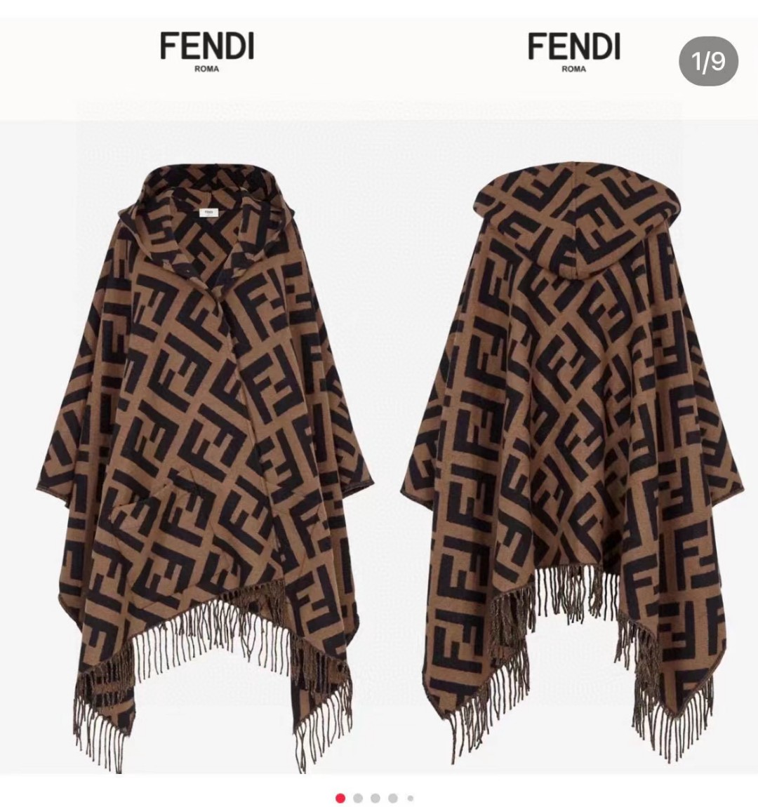 TOP FENDI FF Hooded Cape Shawl - Brown