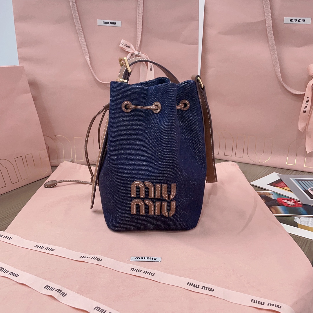 TOP Miu Miu Denim Bucket Bags 16x22.5x14cm/23x29x17cm - Blue