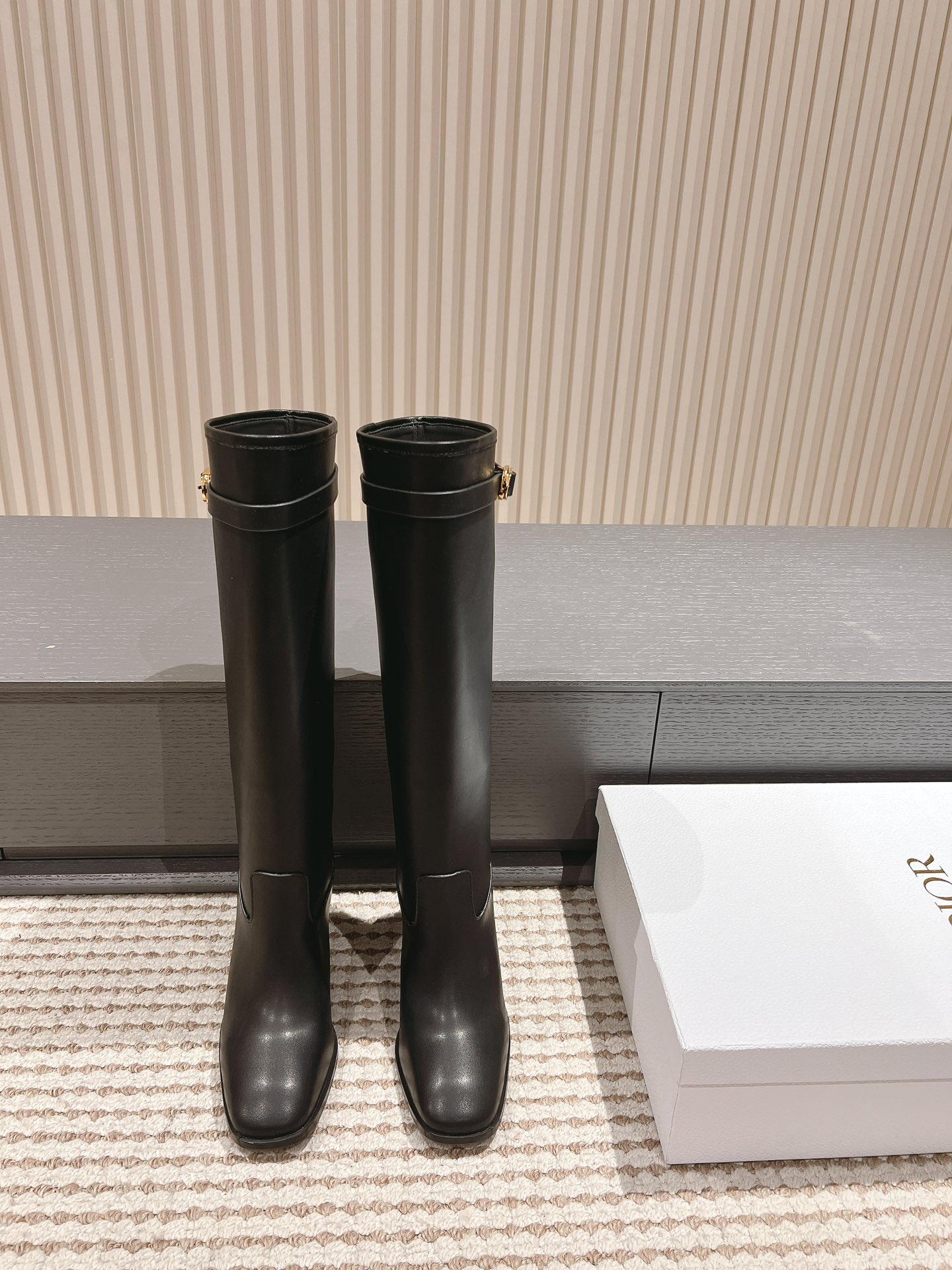 TOP Christian Dior Empreinte Leather High Heel Boots - Black