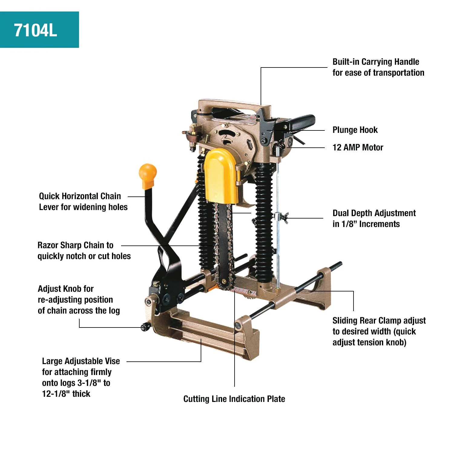 7104L Powerful 12 Amp Motor Extremely Portable Chain Mortiser
