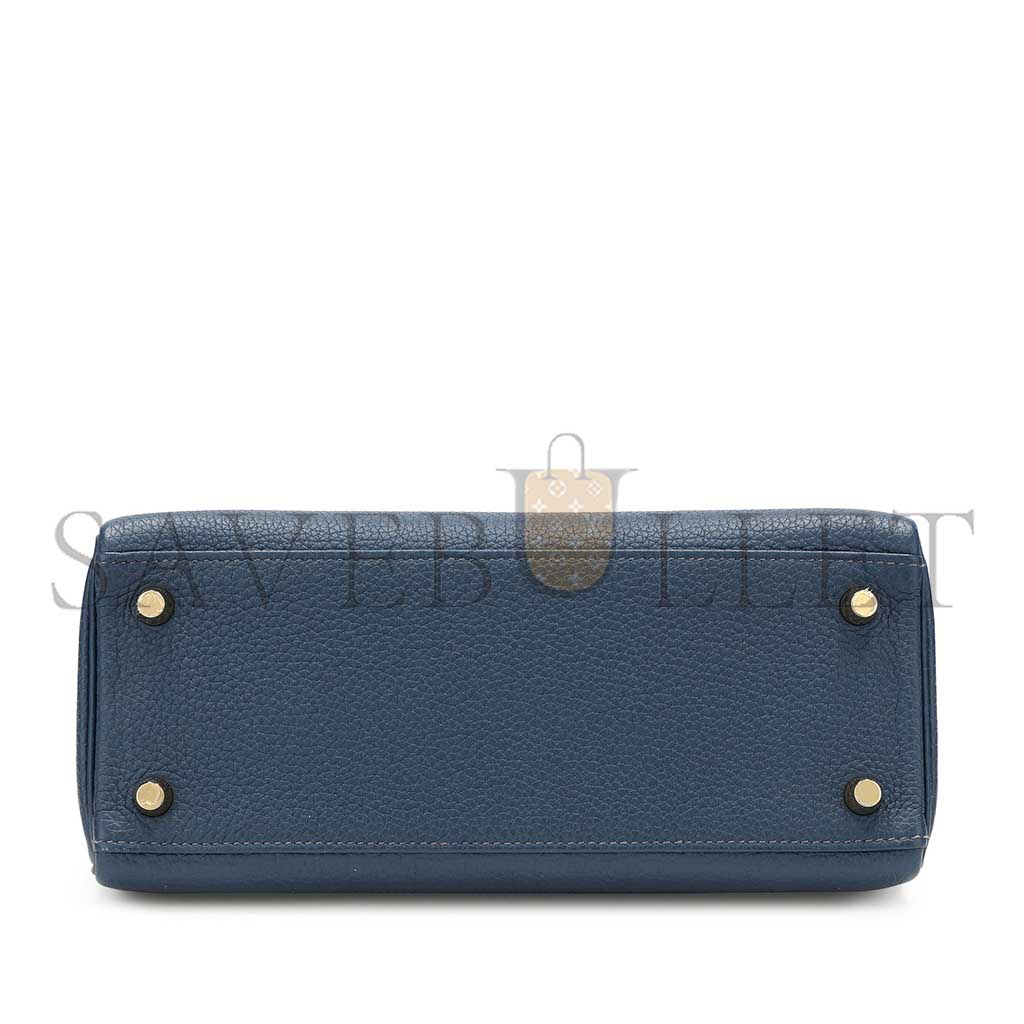 HERMÈS BLUE TOGO RETOURNE KELLY 25 GOLD HARDWARE (25*17*7cm)