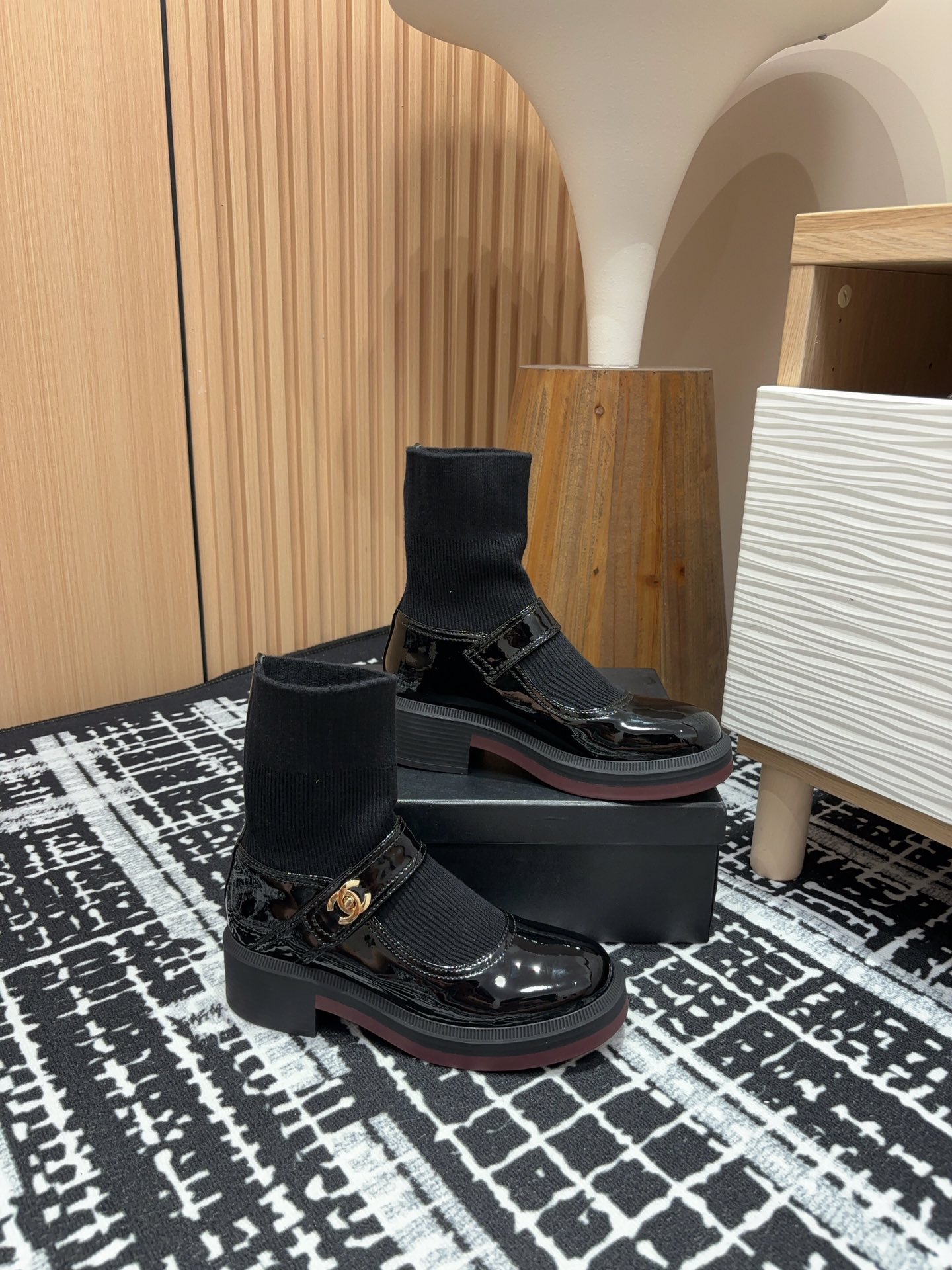 TOP CHANEL Mary Jane Socks Low-calf/High-calf Boots - Black