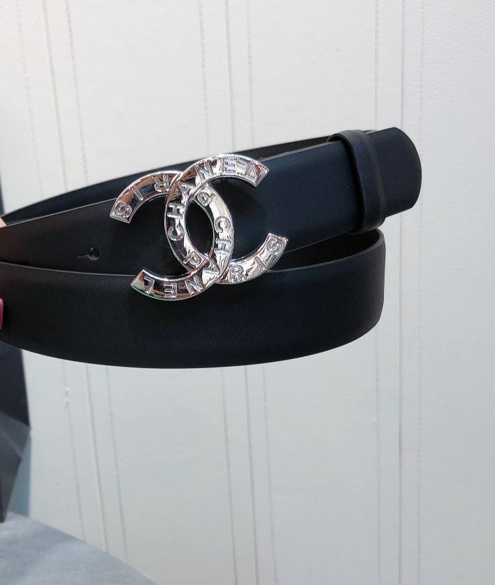 Chanel Belt With Double C Buckle Black With Full Silver Hardware Women Belt 30MM