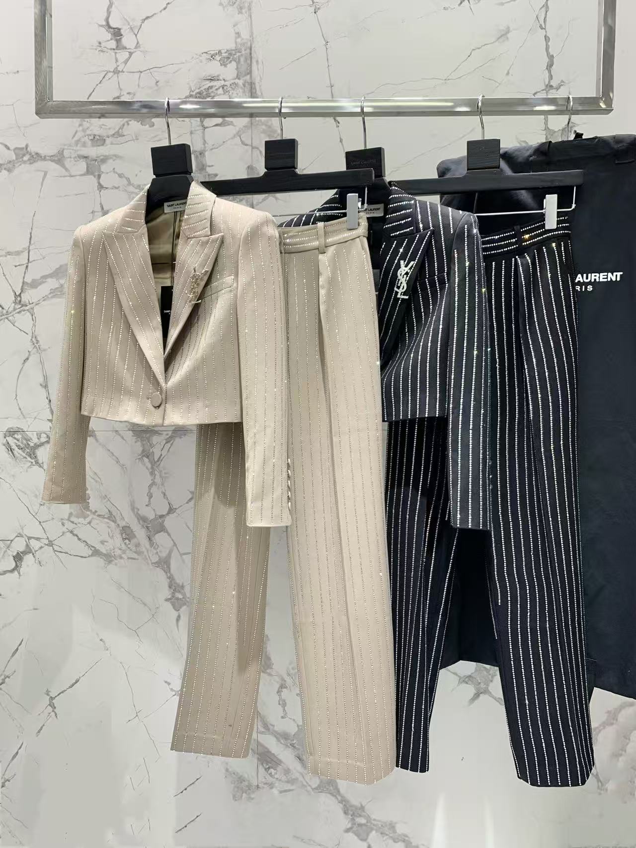TOP  Yves Saint Laurent YSL Rhinestone Suit Jacket + Pants Set - 2 Colors