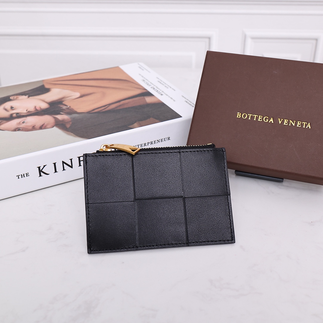 TOP Bottega Veneta BV BV Cowhide Large Grid Woven Slim Card Holder Wallet - Two Colors