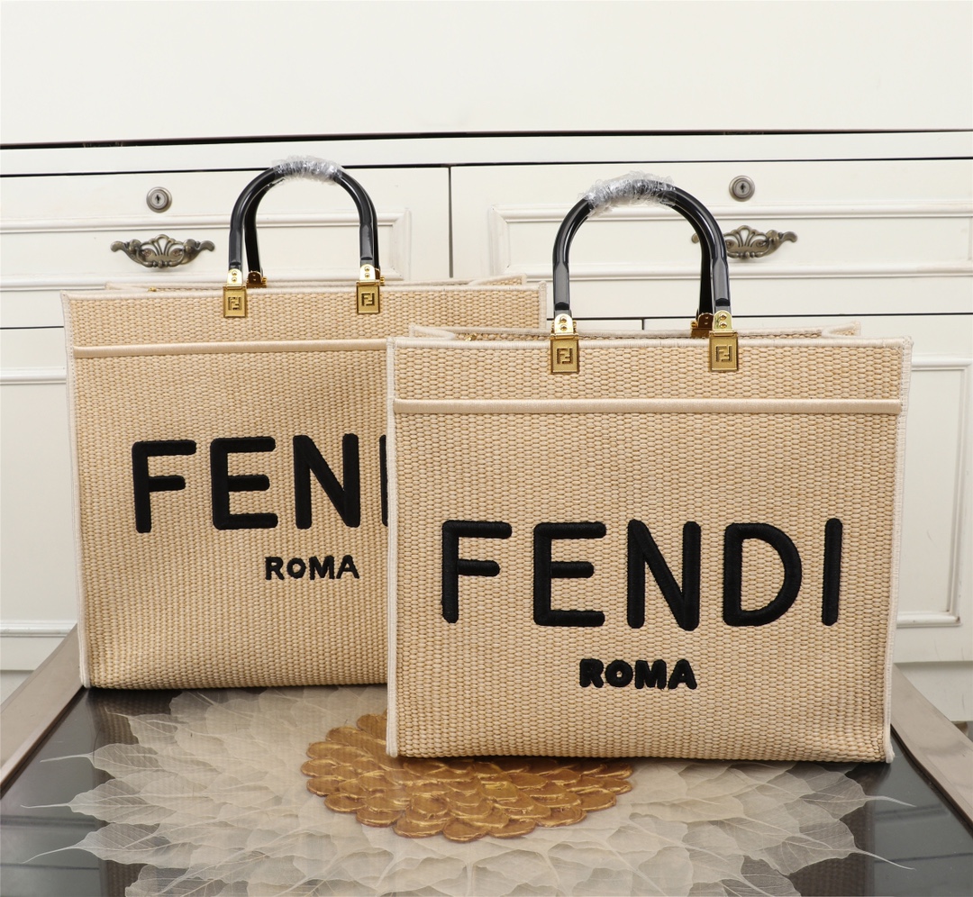 TOP FENDI Braid Sunshine Tote Bags 35CM/41CM - Beige