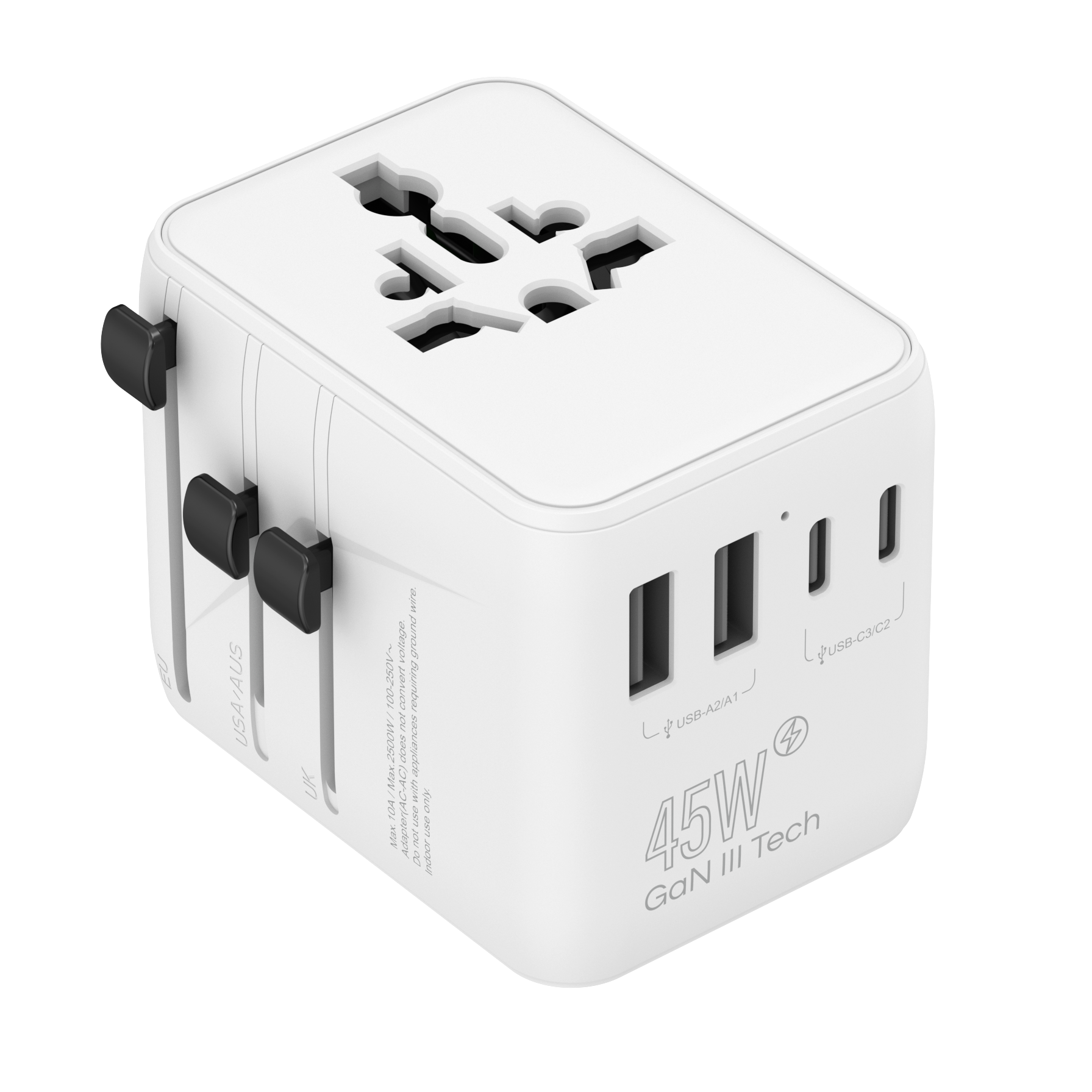 2026 CE FCC Multi Plug PD 45W Adapter GaN 45W Fast Charger International Worldwide Universal Travel Charger Adapter with Type C