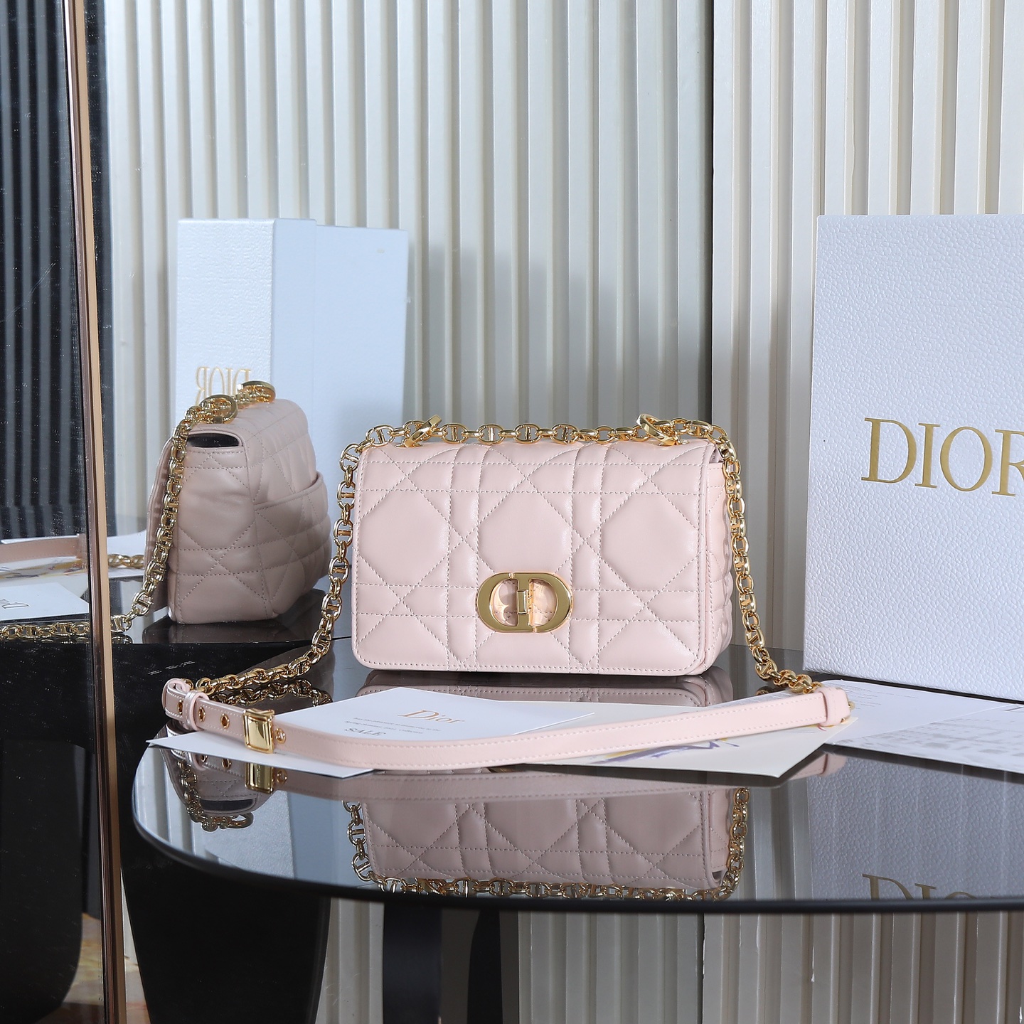 TOP Christian Dior CD Soft Caro Bag 20x13x7cm/25x16x9cm - Pink & GHW