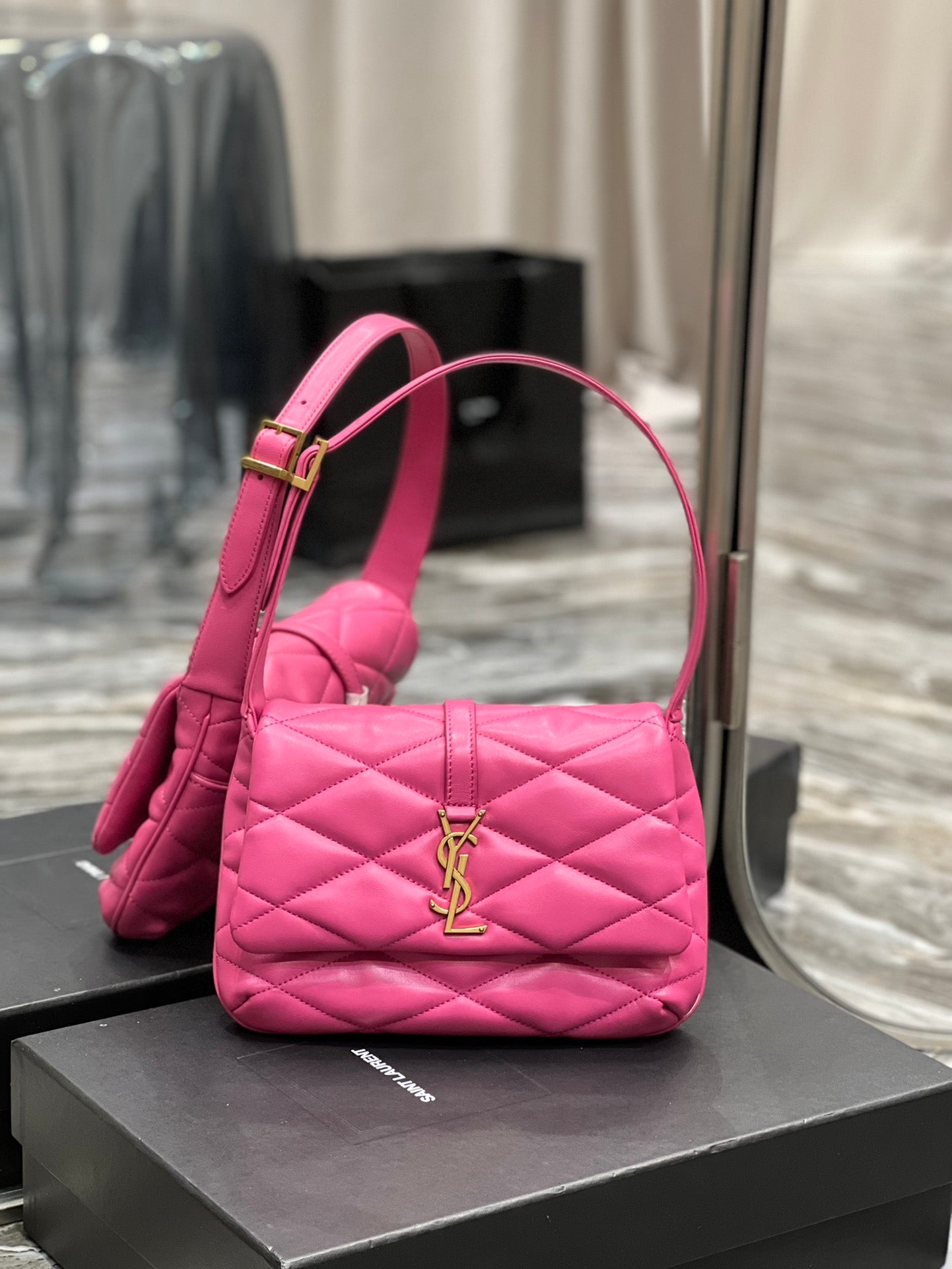 TOP Yves Saint Laurent YSL Le 57 Small Shoulder Bag - Hot Pink