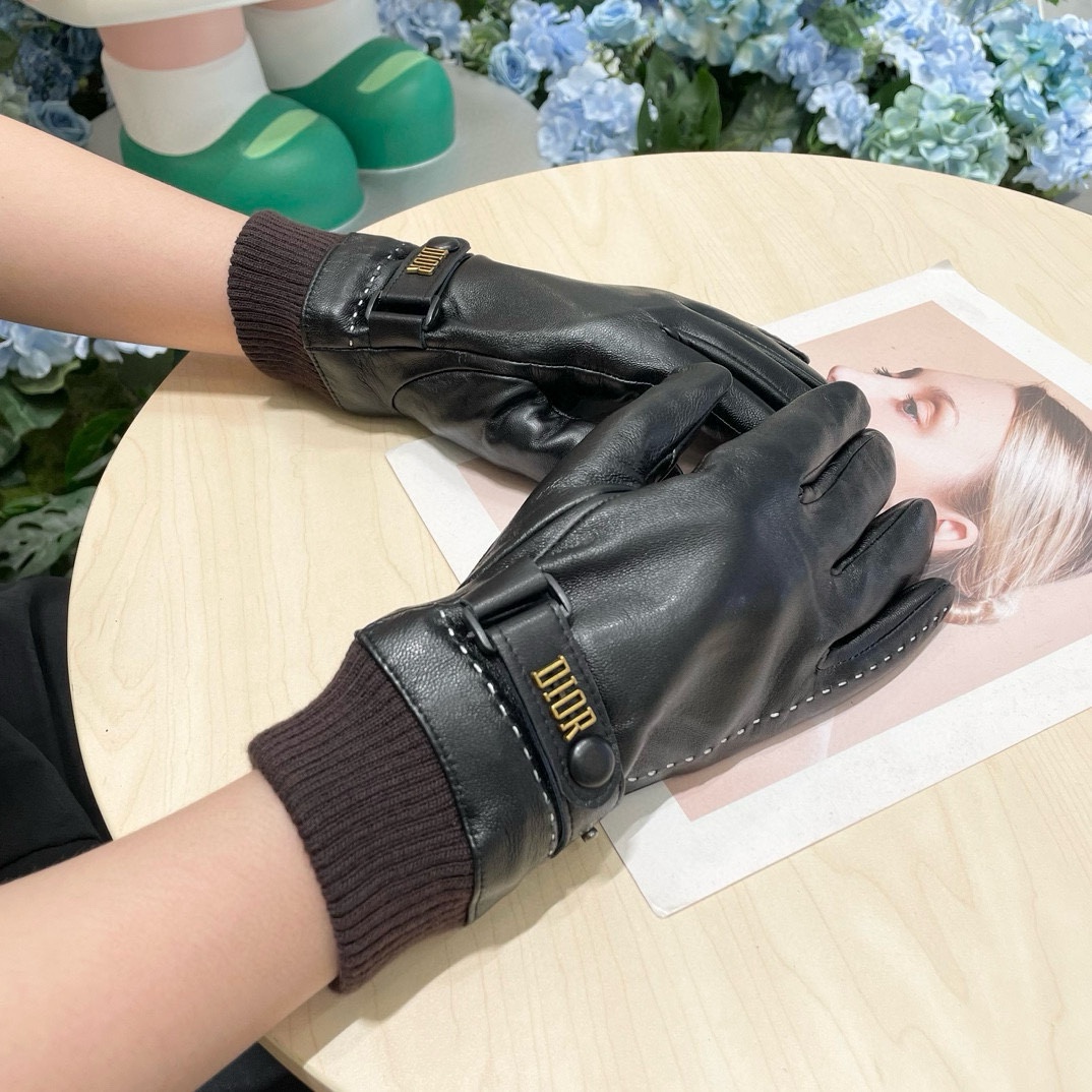 Top Christian Dior Touch Screen Gloves - Black