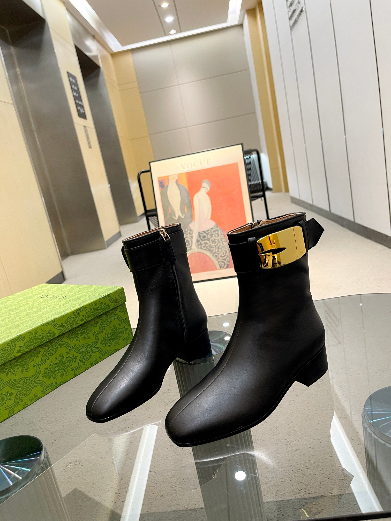 TOP GUCCI Cowhide Shoes Boots - Black - 3.5CM