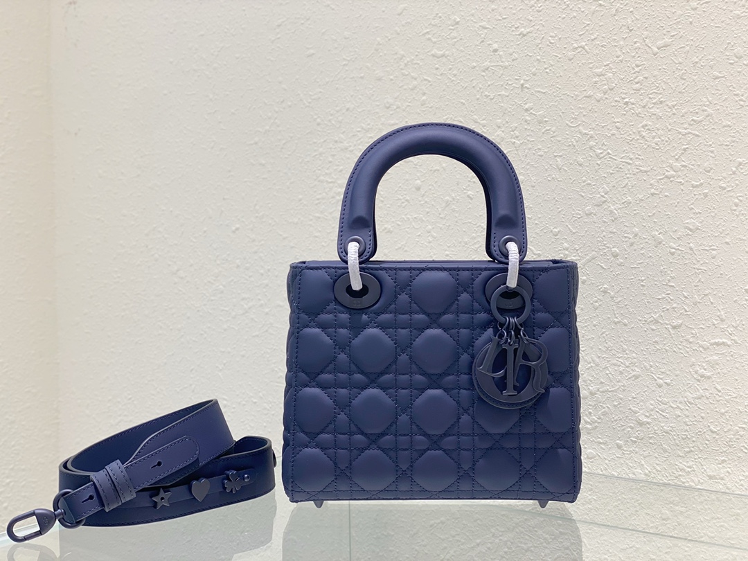 TOP Christian Dior Cowhide Lady Dior Bag 17 x 7.5x 14cm/20×16.5×8cm/24*12*20cm - Blue