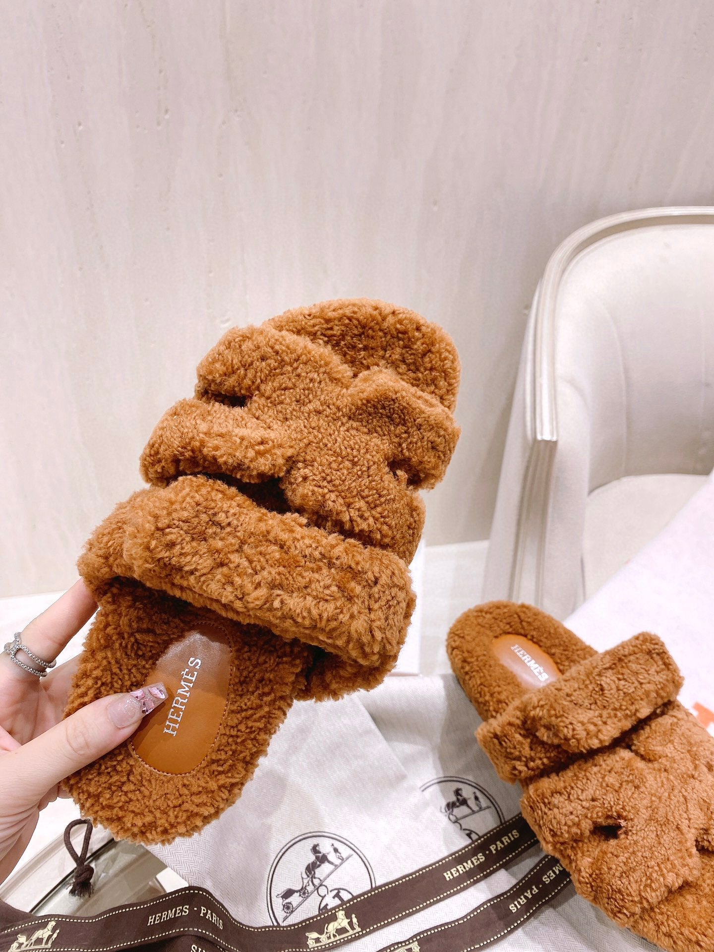 TOP HERMES Chypre Fur Sandal - 10 Colours