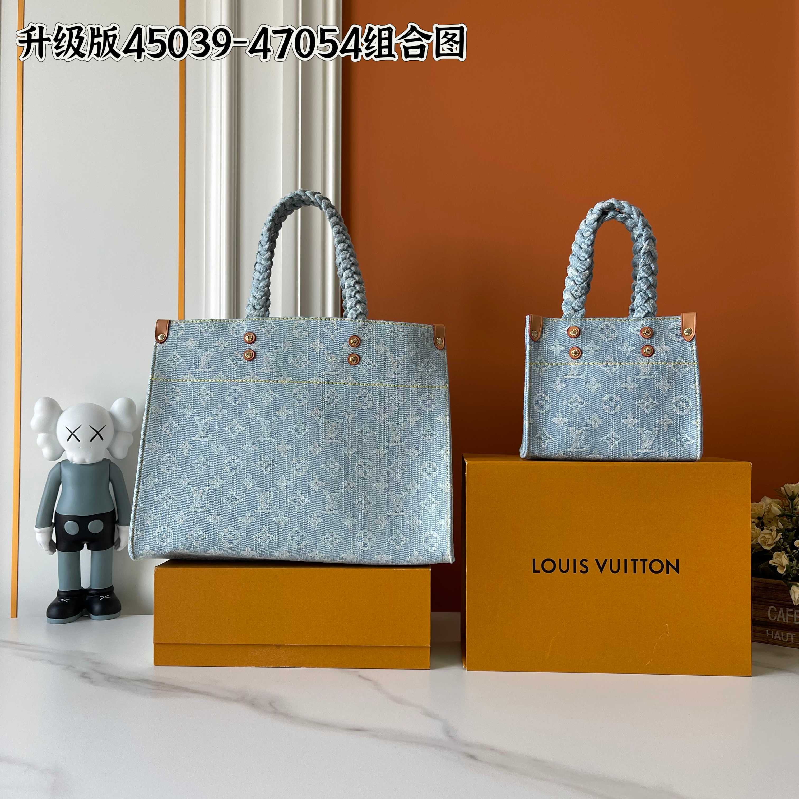 TOP Louis Vuitton LV On The Go Bag 18x15x8.5cm/28x23x10.5cm/35x27x14cm - Denim Blue