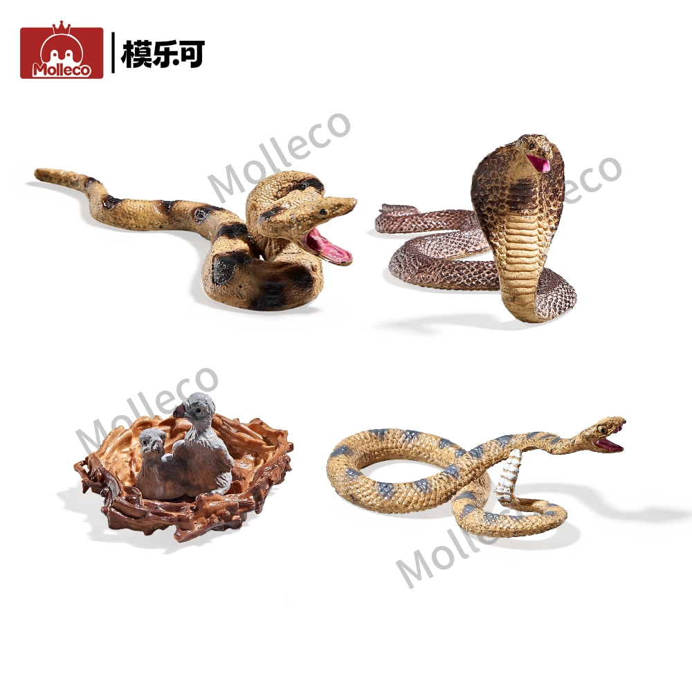 Molleco Animal Figure Toys for Kids and Children cobra+rattlesnake+bird's nest+giant python CP031-1-2-3-4