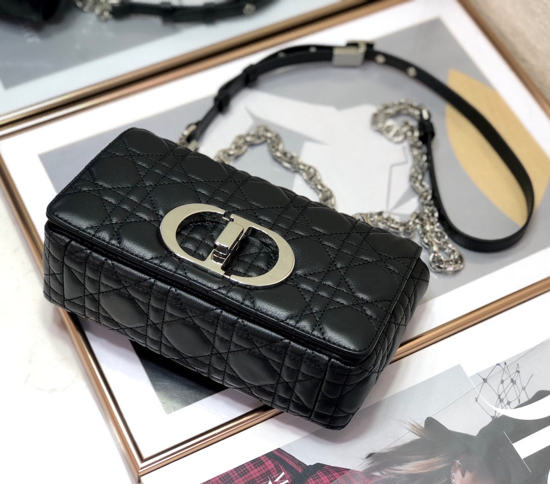 TOP Christian Dior Caro Bag Small - Black and Silver