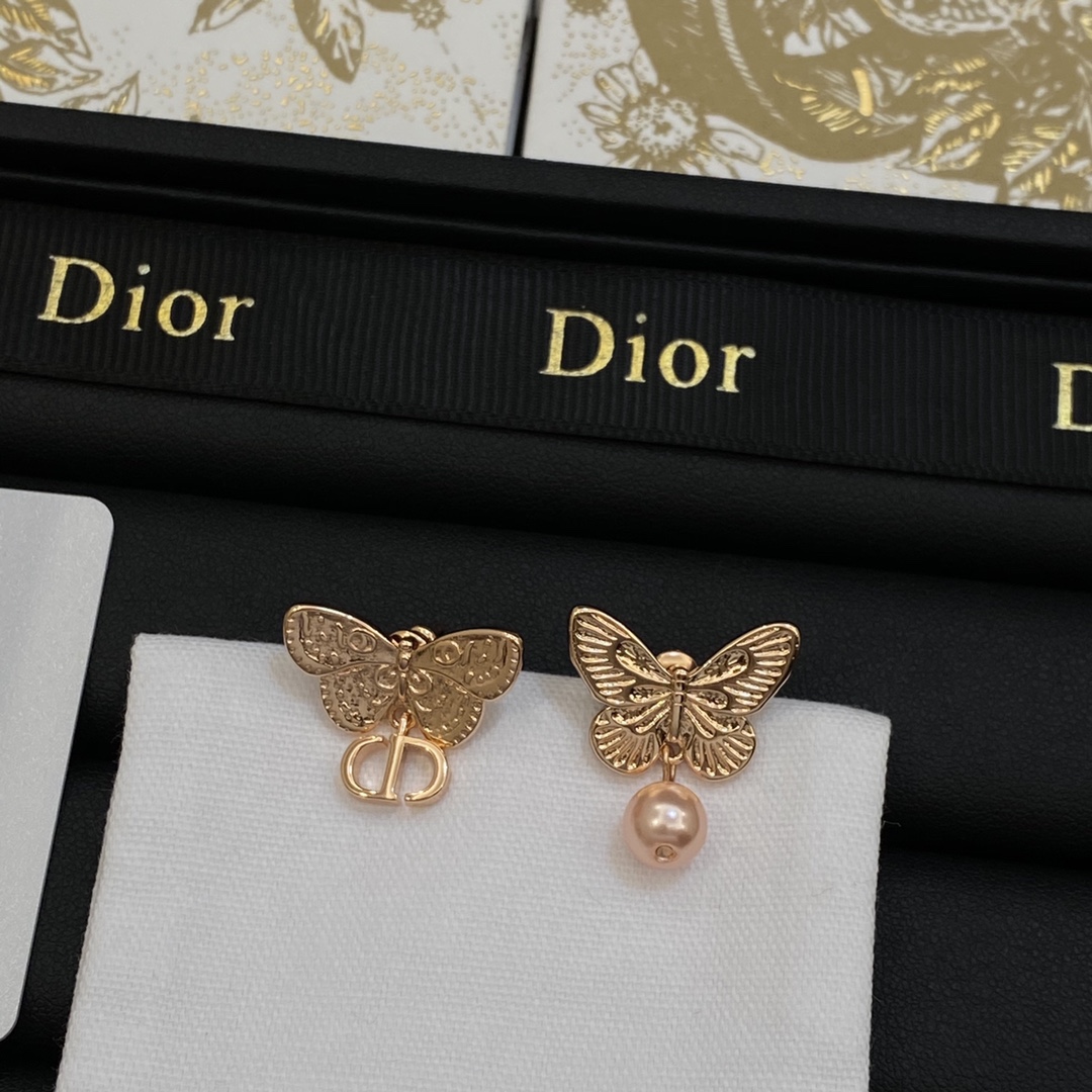 TOP Christian Dior Butterfly/Pearl Earrings - Rose Gold